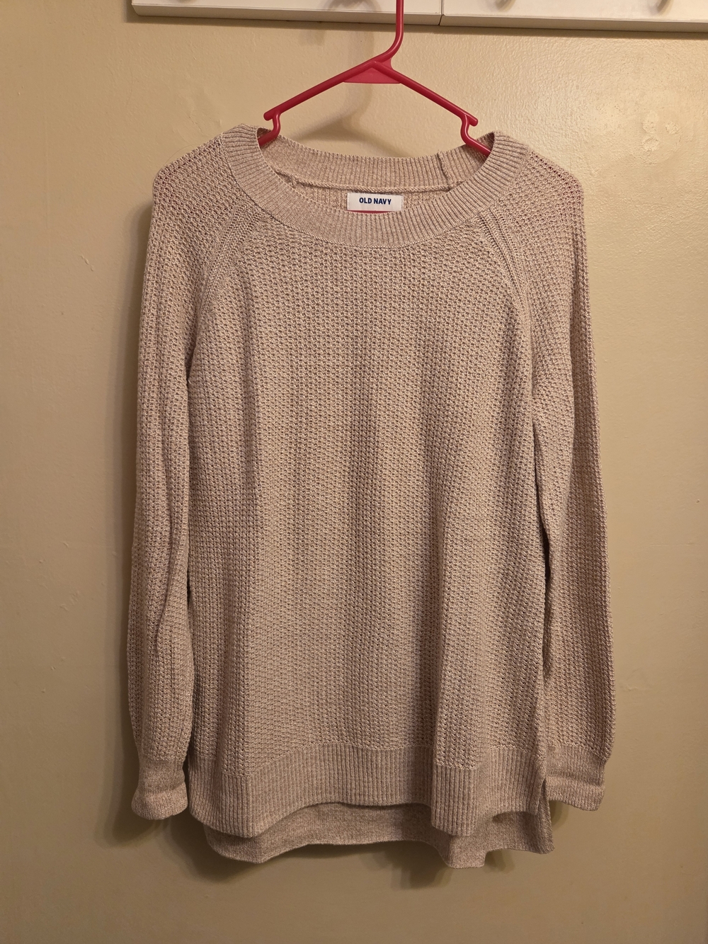 ​Old Navy Beige Textured Knit Raglan Sweater - Small - Cotton Blend Tunic Length